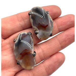 Vintage Sterling Silver Raw Agate Stone Cufflinks Pat 2472958 Mens Jewelry